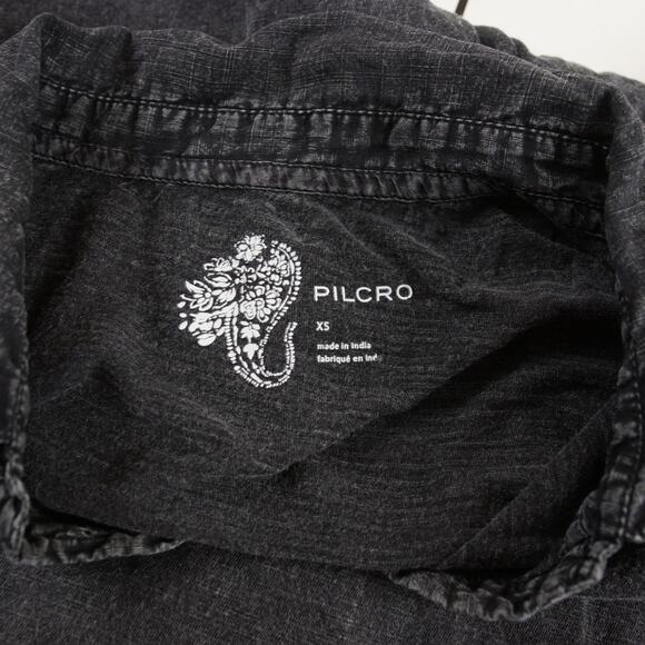 Anthropologie Pilcro Balloon Sleeve Button Pullover Washed Black Soft Blouse XS - Picture 6 of 9